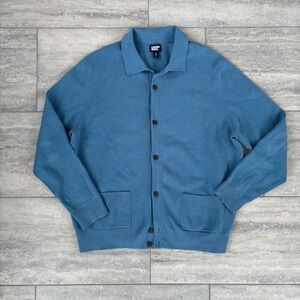 Lands' End Teal Knit Men’s cardigan sweater XL cotton linen